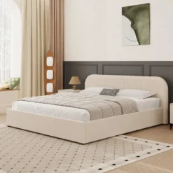 Irvine lit avec coffre de rangement 160x200cm en velours beige