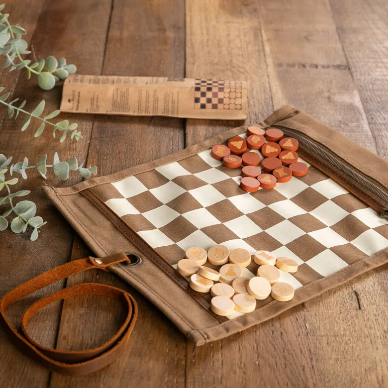 Jeu d'échec & dames pliable havane