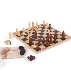 Jeu de dames et d'échecs en bois