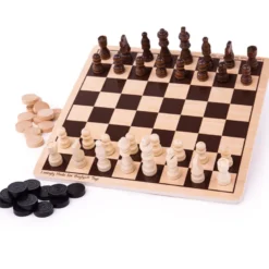 Jeu de dames et d'échecs en bois