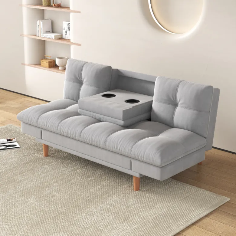 Kalmar canapé convertible et modulable 3 places en tissu gris clair