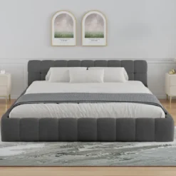 Kansas lit style nuage 140x190cm en velours gris