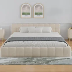 Kansas lit style nuage 160x200cm en velours beige