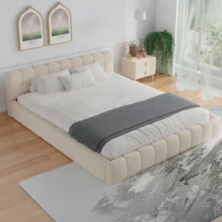 Kansas lit style nuage 160x200cm en velours beige