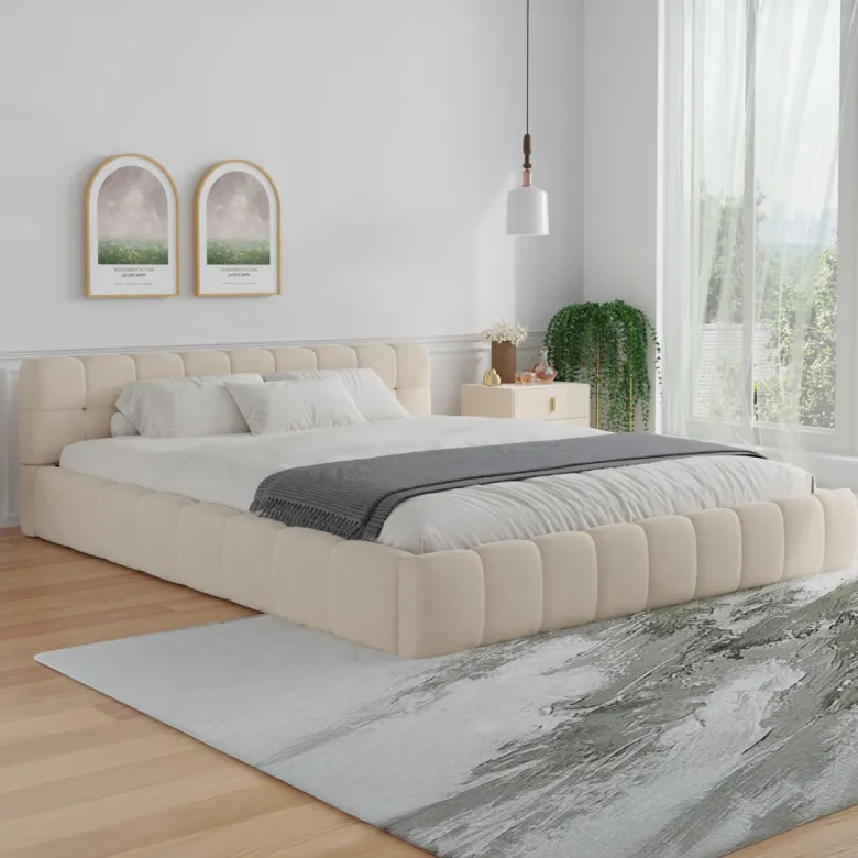 Kansas lit style nuage 160x200cm en velours beige