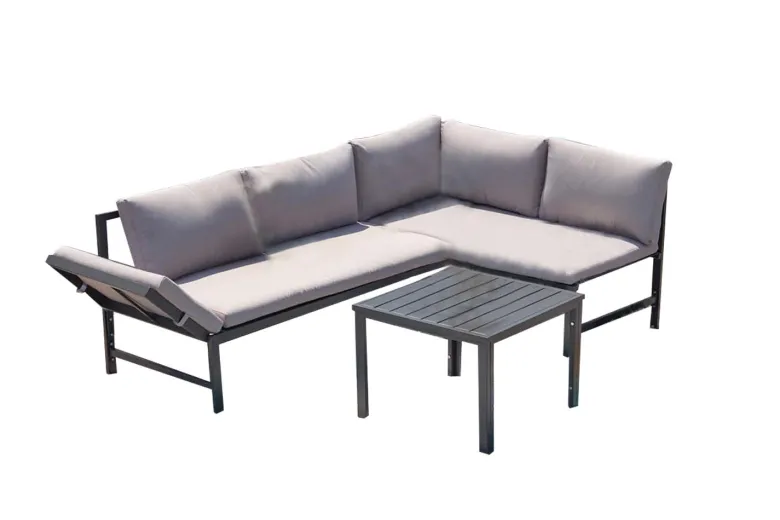 Katea salon de jardin bas avec canapé inclinable gris foncé