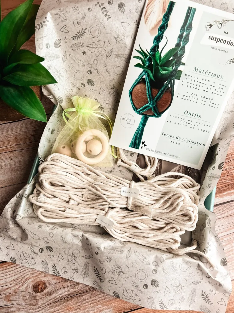 Kit diy suspension macramé écru - créez votre décoration pour plantes