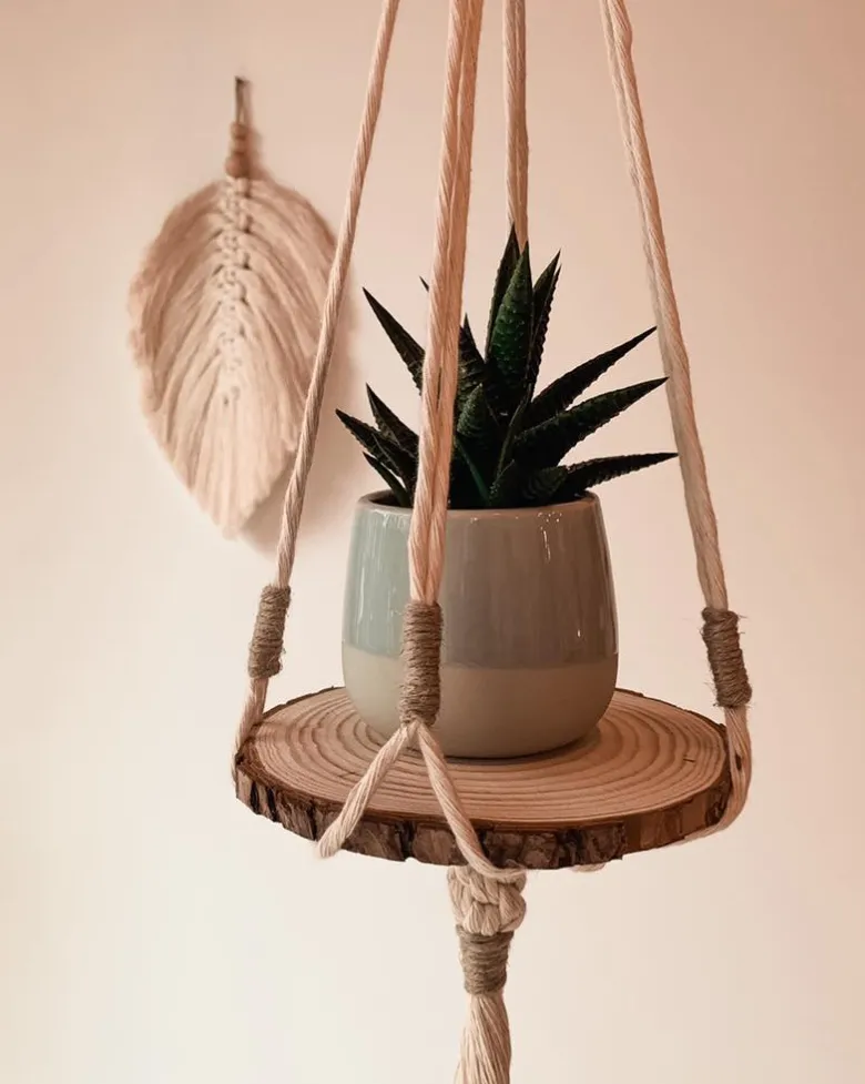 Kit diy étagère rondin macramé jungle — étagère murale bohème