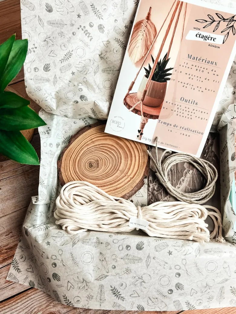 Kit diy étagère rondin macramé jungle — étagère murale bohème