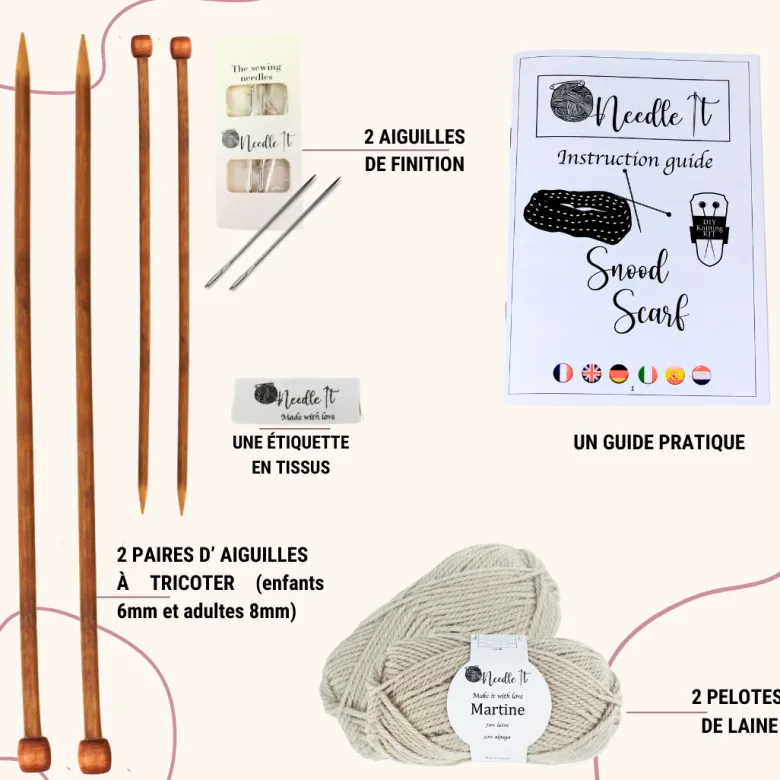 Kit tricot tour de cou bleu