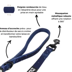 Laisse pour chien avec poignée rembourrée - bleu nuit - taille s