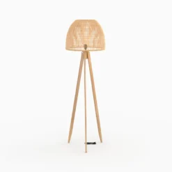 Lampadaire trépied en rotin et bois de teck massif - corte