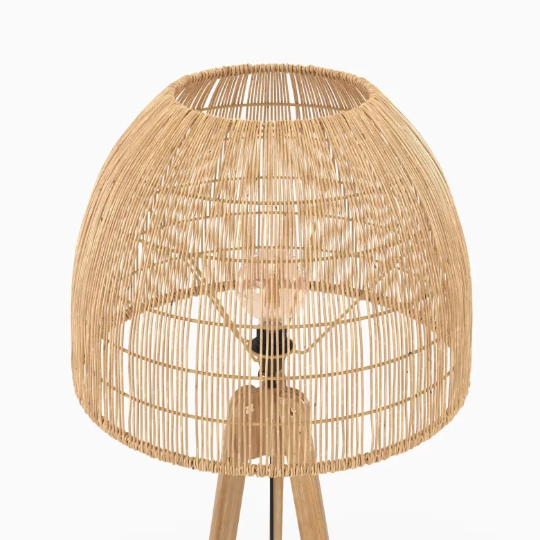 Lampadaire trépied en rotin et bois de teck massif - corte