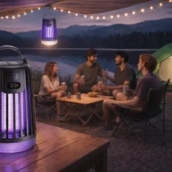Lampe anti-moustiques solaire 2 en 1 : piège uv et lampe de camping noir