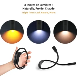 Lampe de lecture de cou rechargeable 3 couleurs 3 intensités Noir