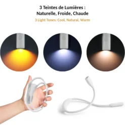 Lampe de lecture de cou rechargeable 3 couleurs 3 intensités Blanc