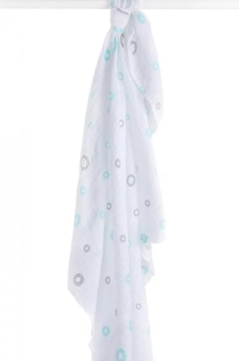 Lange mousseline - cercles bleu/gris