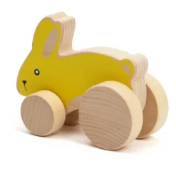 Lapin à roulettes en bois
