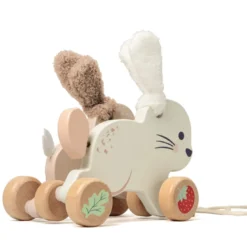 Lapins à tirer en bois