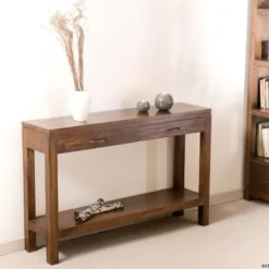 Lauren - console marron rectangulaire 2 tiroirs bois mindi