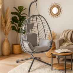 Lima fauteuil suspendu en résine effet rotin gris