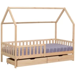Lit cabane pour enfant 190x90cm en bois avec tiroirs marceau