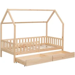 Lit cabane pour enfant 190x90cm en bois avec tiroirs marceau