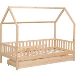 Lit cabane pour enfant 190x90cm en bois avec tiroirs marceau