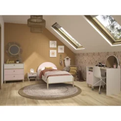 Lit simple 90x190 blanc rose