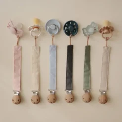 Lot de 2 attaches-sucettes en lin olive-sand