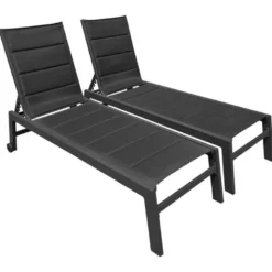 Lot de 2 bains de soleil barbados en textilène noir - alu anthracite