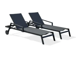 Lot de 2 bains de soleil en aluminium et toile plastifiée - gris anthracite