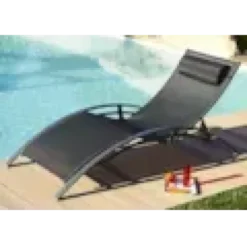 Lot de 2 bains de soleil en aluminium et toile plastifiéee - noir