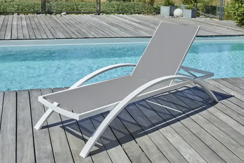 Lot de 2 bains de soleil en toile plastifiée et aluminium - blanc