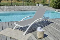 Lot de 2 bains de soleil en toile plastifiée et aluminium - blanc