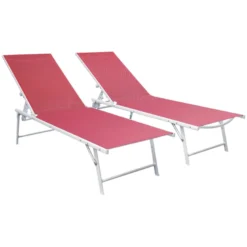 Lot de 2 bains de soleil pliants sicilia en textilène rose