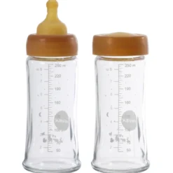 Lot de 2 biberons en verre et caout