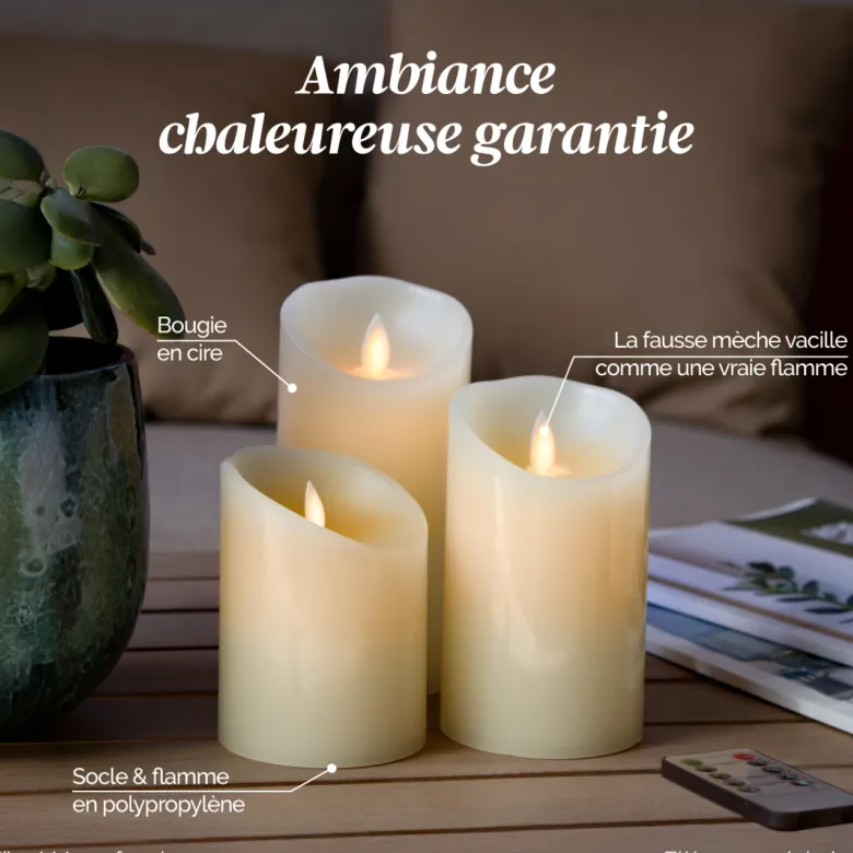 Lot de 3 bougies à led