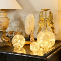 Lot de 3 boules en verre led blanc chaud, déco lumineuse à poser