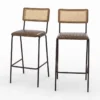 Lot de 2 chaises de bar 76 cm en cannage et cuir marron - arsène