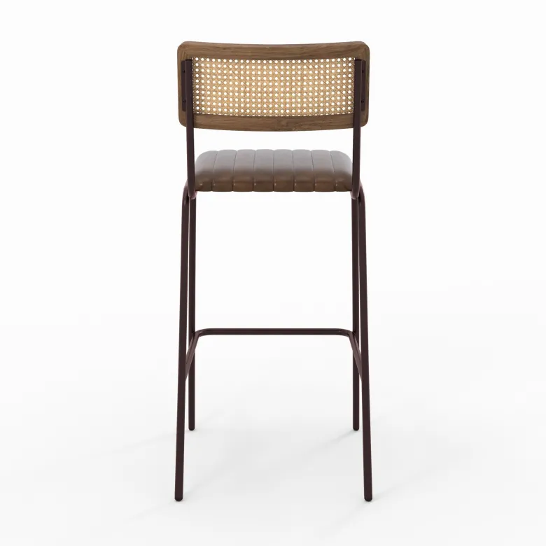 Lot de 2 chaises de bar 76 cm en cannage et cuir marron - arsène