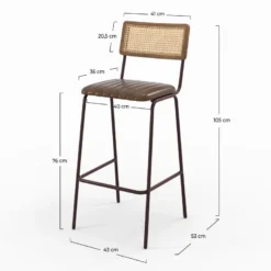 Lot de 2 chaises de bar 76 cm en cannage et cuir marron - arsène