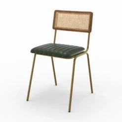 Lot de 2 chaises en cannage et cuir vert - arsène