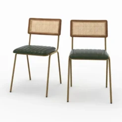 Lot de 2 chaises en cannage et cuir vert - arsène