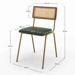 Lot de 2 chaises en cannage et cuir vert - arsène