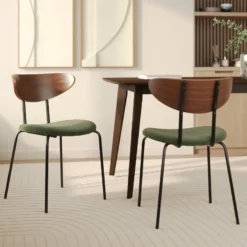 Lot de 2 chaises en velours côtelé vert kaki et dossier en noyer - jade