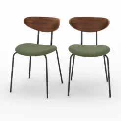 Lot de 2 chaises en velours côtelé vert kaki et dossier en noyer - jade