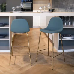 Lot de 2 chaises pour îlot central 65 cm en cuir synthétique vert - henrik