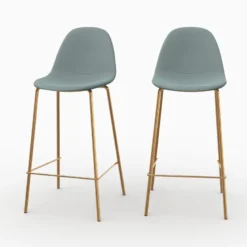 Lot de 2 chaises pour îlot central 65 cm en cuir synthétique vert - henrik