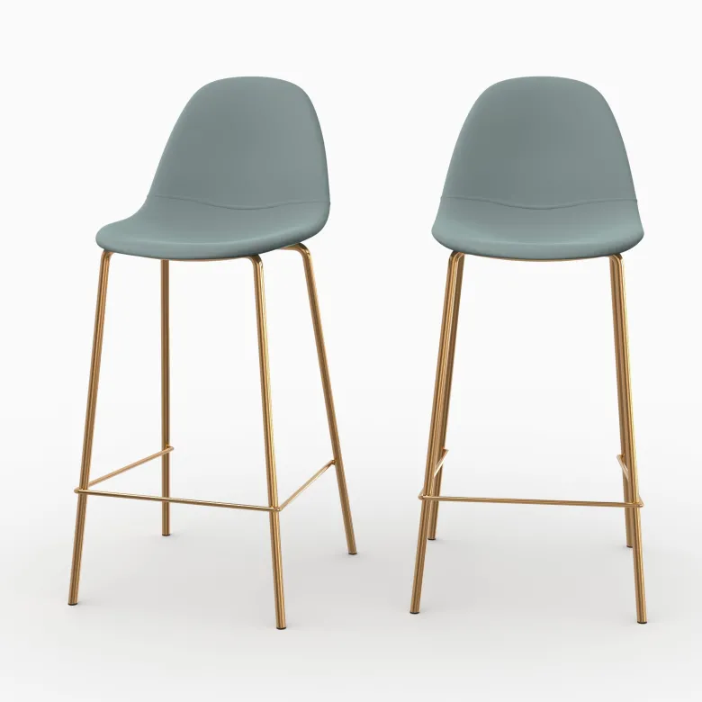 Lot de 2 chaises pour îlot central 65 cm en cuir synthétique vert - henrik